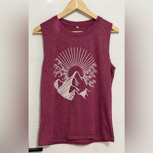 ⭐️Like New⭐️Women's Sleeveless Mountain Graphic Tee (ptp approx 18.5in) 35%Rayon